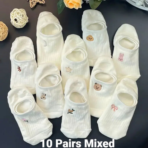 CHUANGERM 10 Pairs Cute Cartoon Pattern Socks Women's Ankle Stockings