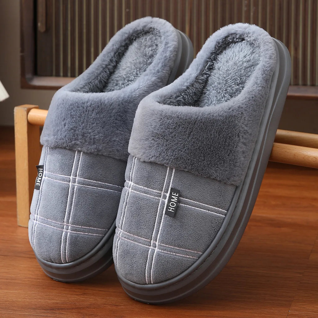 Men's Extra Large Winter Slippers Non-Slip Plush Home Shoes Warm Thick
