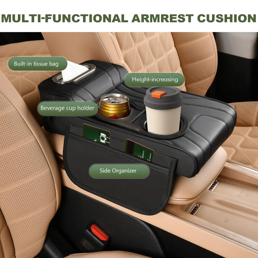 Multifunctional Car Armrest Cushion, Center Console Cover with Tissue