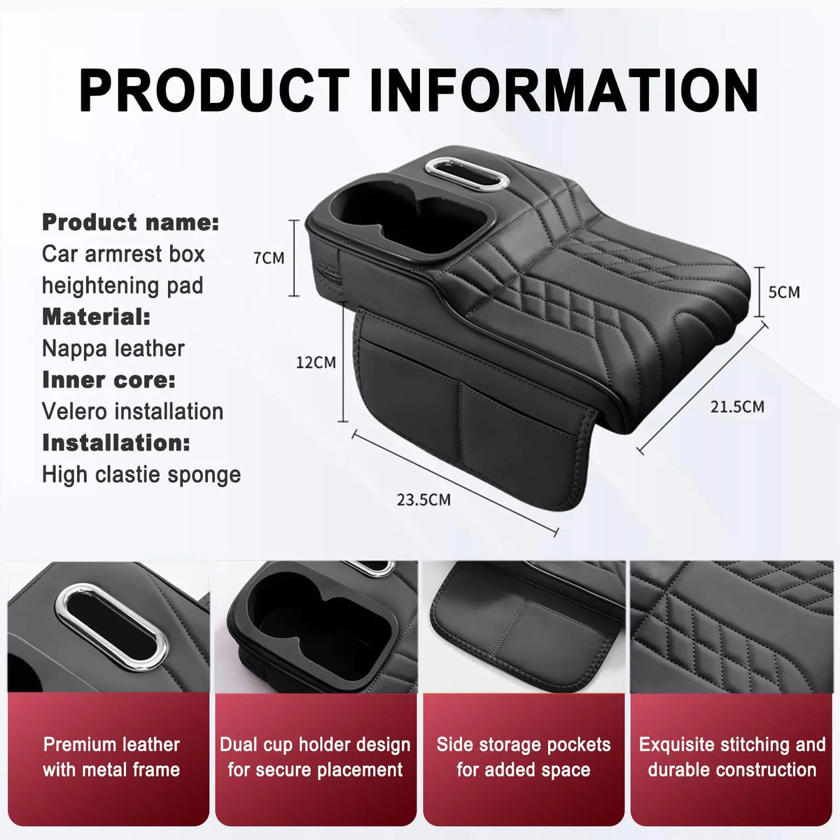 Multifunctional Car Armrest Cushion, Center Console Cover with Tissue