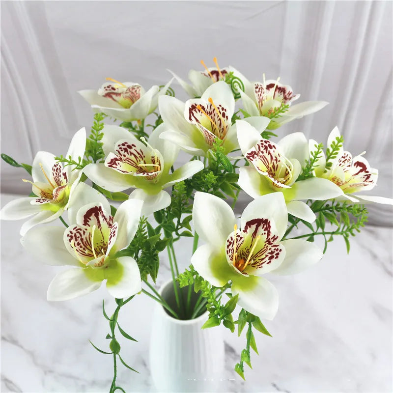 10Pcs/Bouquet Artificial Orchid Flore White Silk Fake Orchid Flower