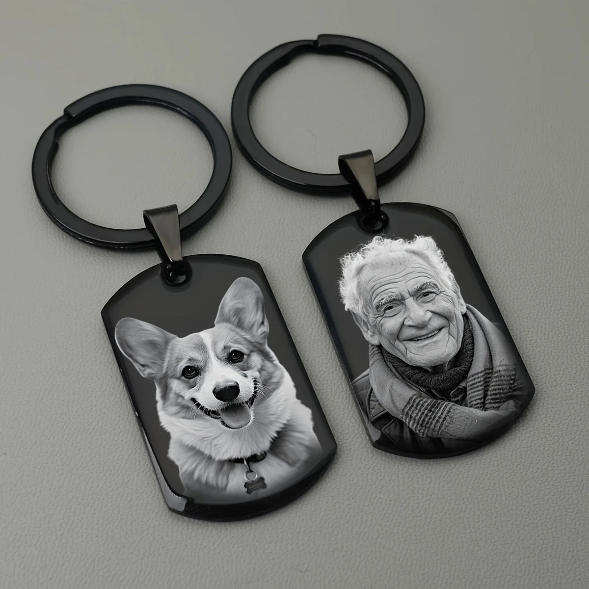 Personalized Photo Keychain, Custom-Engraved Stainless Steel Dog Tag
