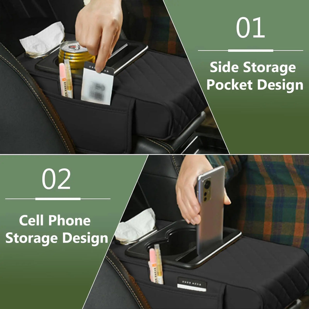 Multifunctional Car Armrest Cushion, Center Console Cover with Tissue