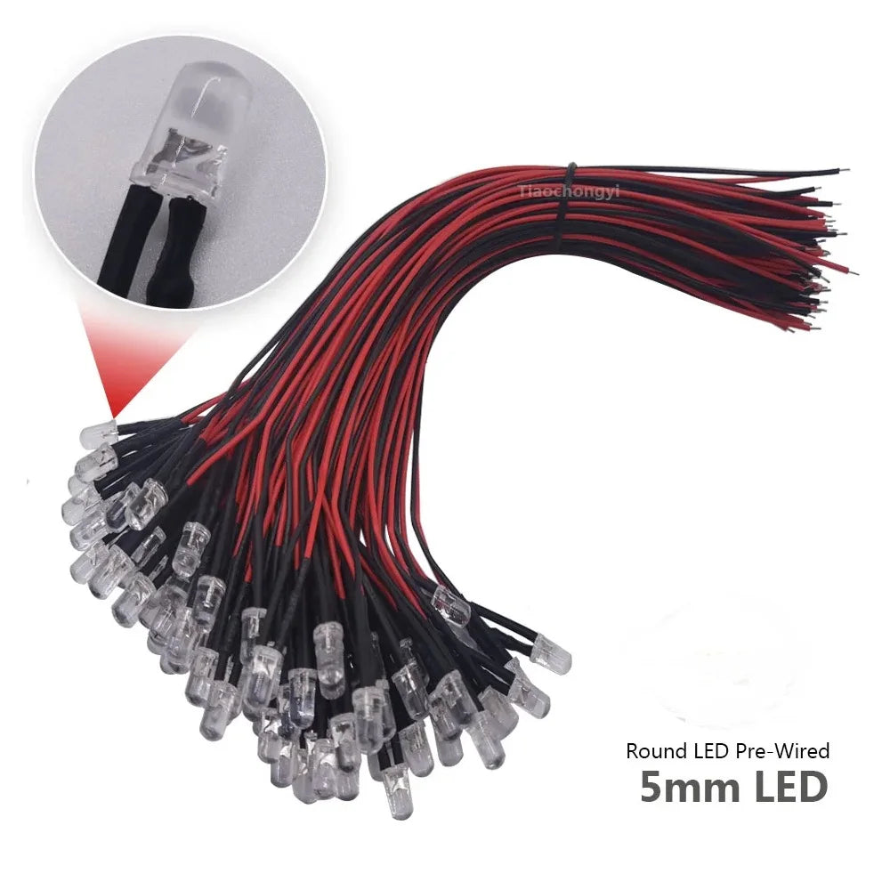 10 Pcs 3mm 5mm Flickering 9V-12V DC Pre-Wired Water Clear Candle LEDs