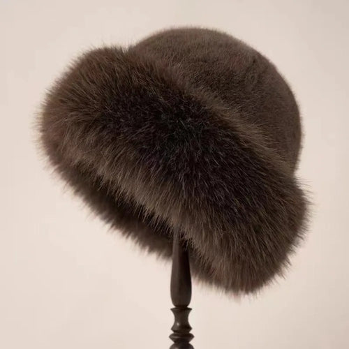 Women's Fluffy Fur Bucket Hat Plush Winter Fisherman Cap Warm Thick