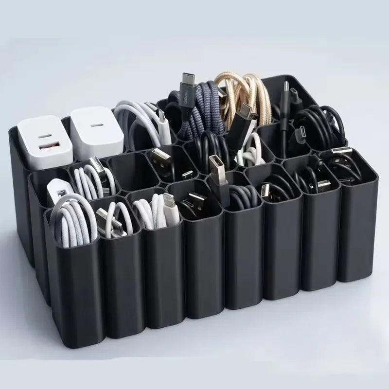 11/22 Grids USB Cable Storage Tray Wire Management Box Desktop