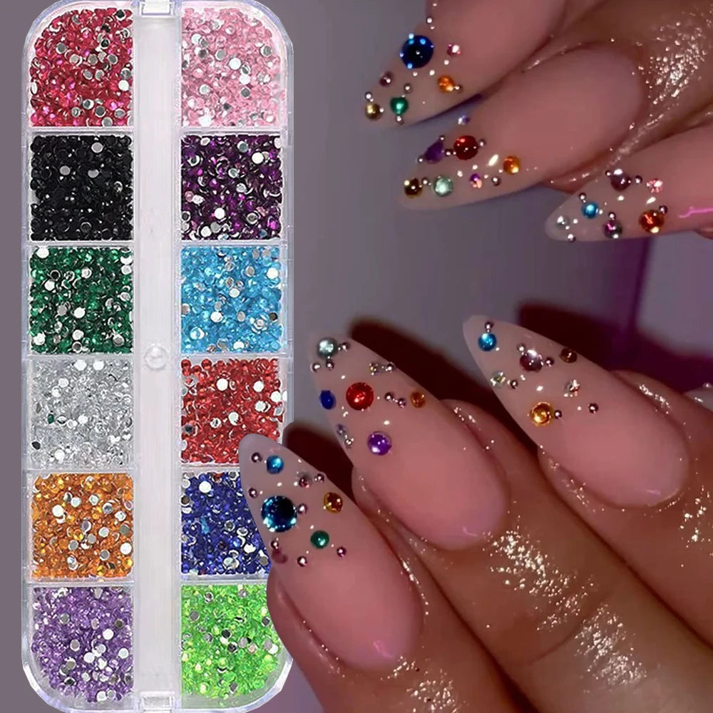 12Grids Mixed Mini Christmas Gems Nail Charms 2mm Luxury Crystal Nail