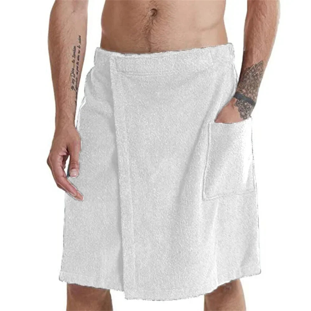 Men Soft Wearable Bath Towel with Pocket Bathrobes Shower Wrap Sauna