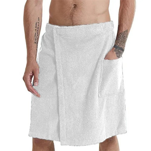 Men Soft Wearable Bath Towel with Pocket Bathrobes Shower Wrap Sauna