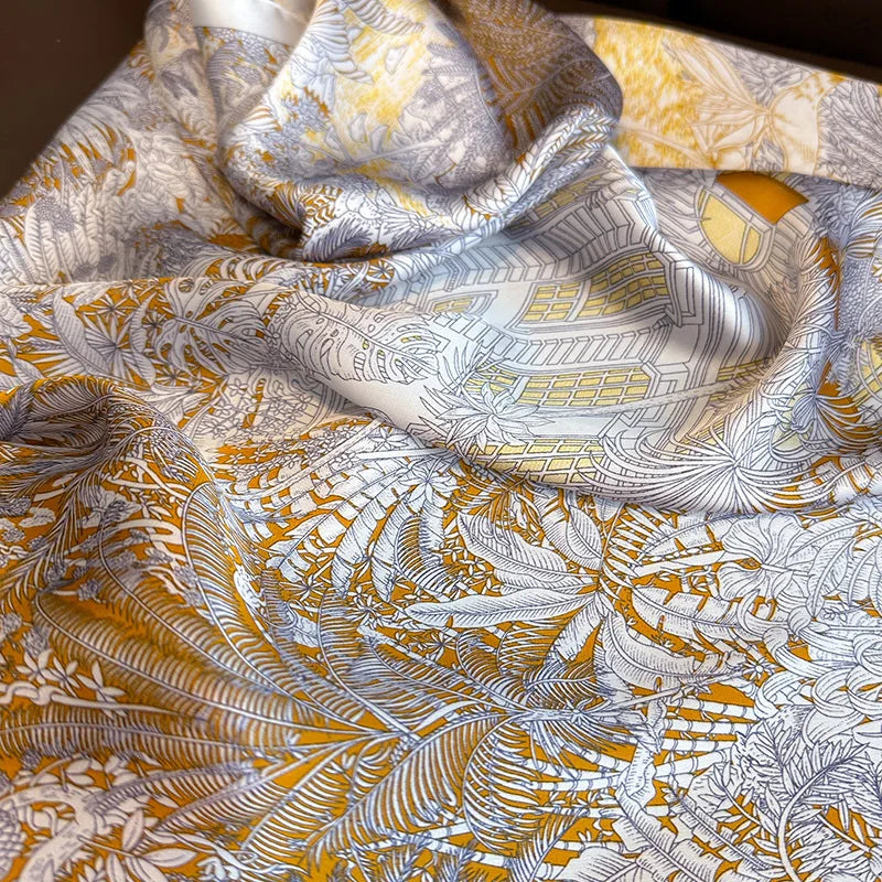 Bohemian Style Floral Print Women’s Square Silk Scarf Satin Head Wrap