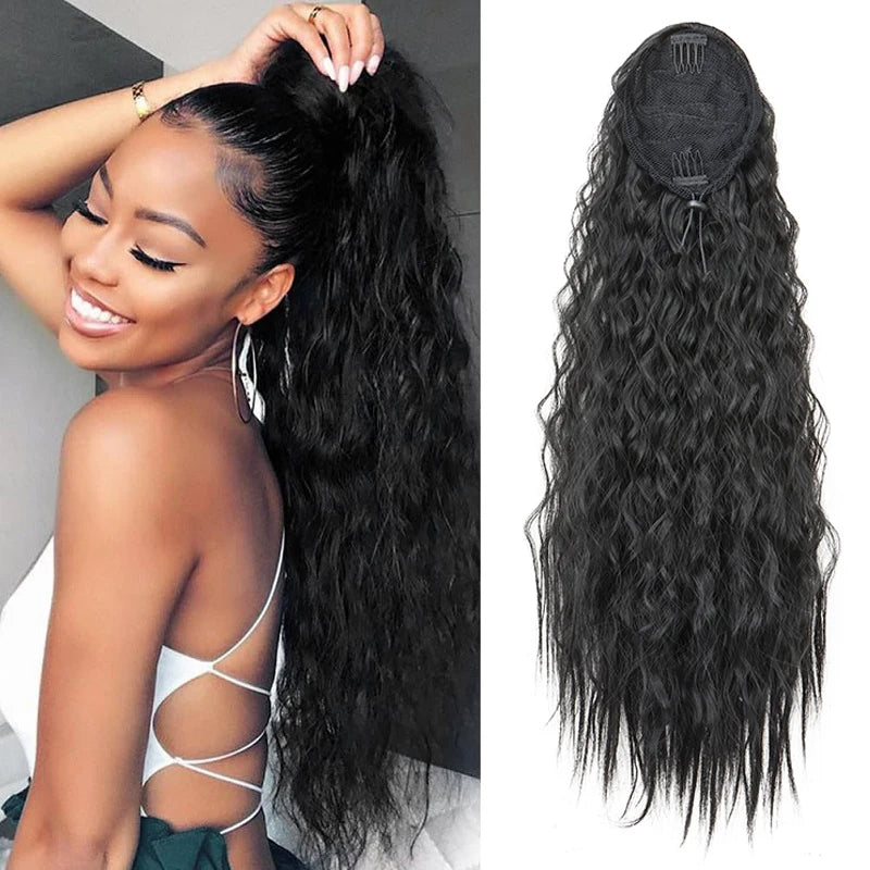 22Inch Synthetic Long Kinky Curly Ponytail Hair Extension Drawstring