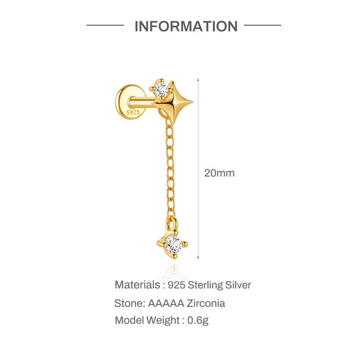 AIDE 925 Sterling Silver Kite Stone Zircon Flat Head Internal Thread
