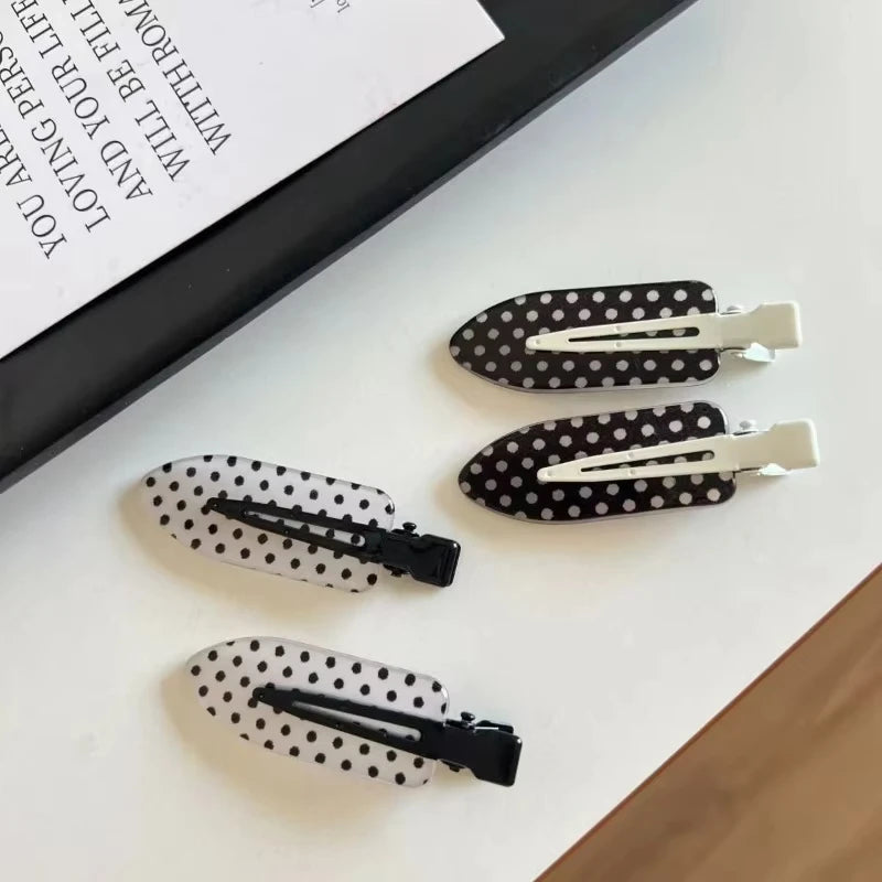 Black White Polka Dot Acrylic Hair Clips Minimalist Secure Hold
