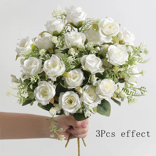 30cm Rose White Silk Bouquet Peony Artificial Flower 5 Big Head 4