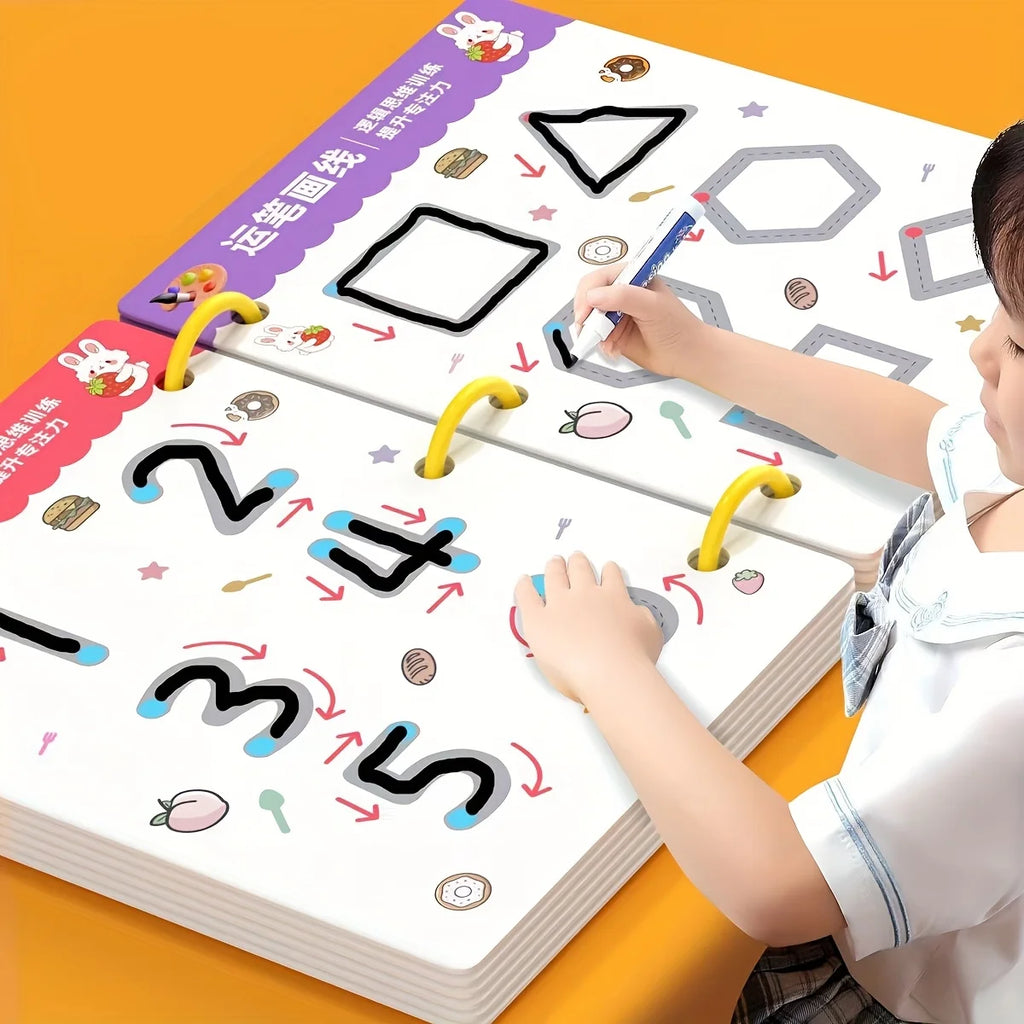 34-Page Reusable Children's Practice Book Set with Erasable Pen