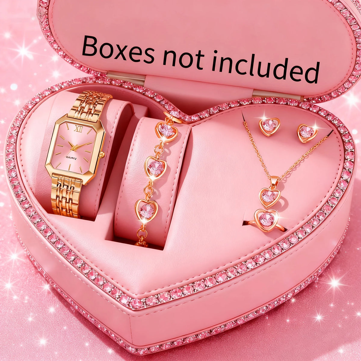 6PCS Elegant Rectangle Women Quartz Watch Rhinestone Jewelry Set