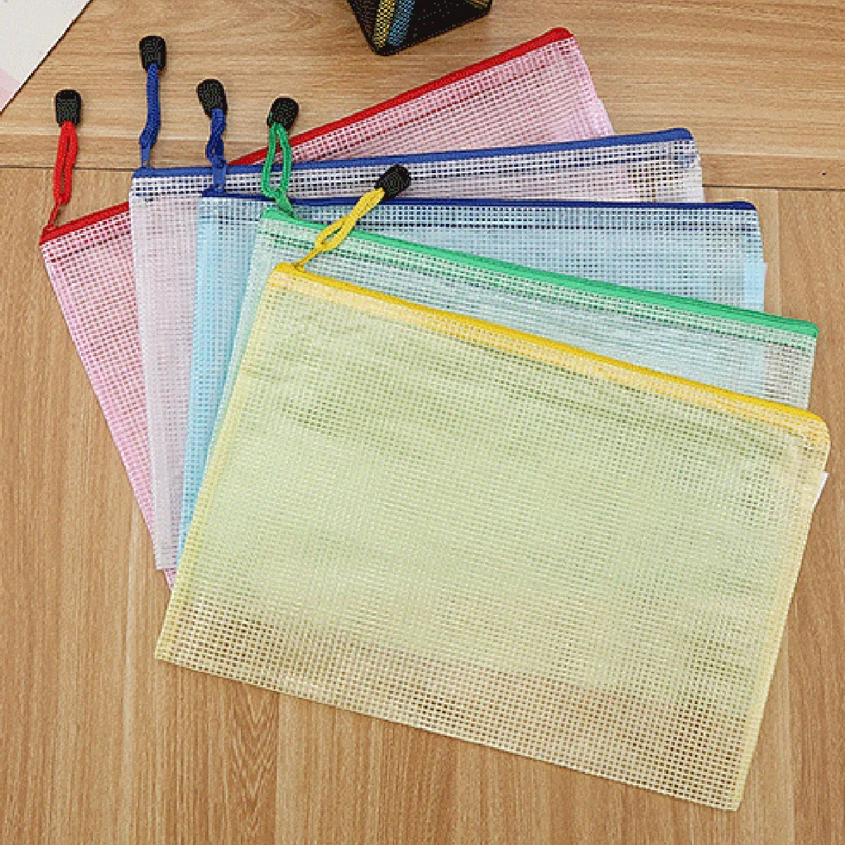 5-100PCS Stationery Storage Folder File Mesh Zipper Pouch A4/A5/A6