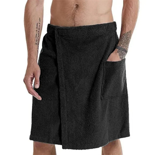 Men Soft Wearable Bath Towel with Pocket Bathrobes Shower Wrap Sauna