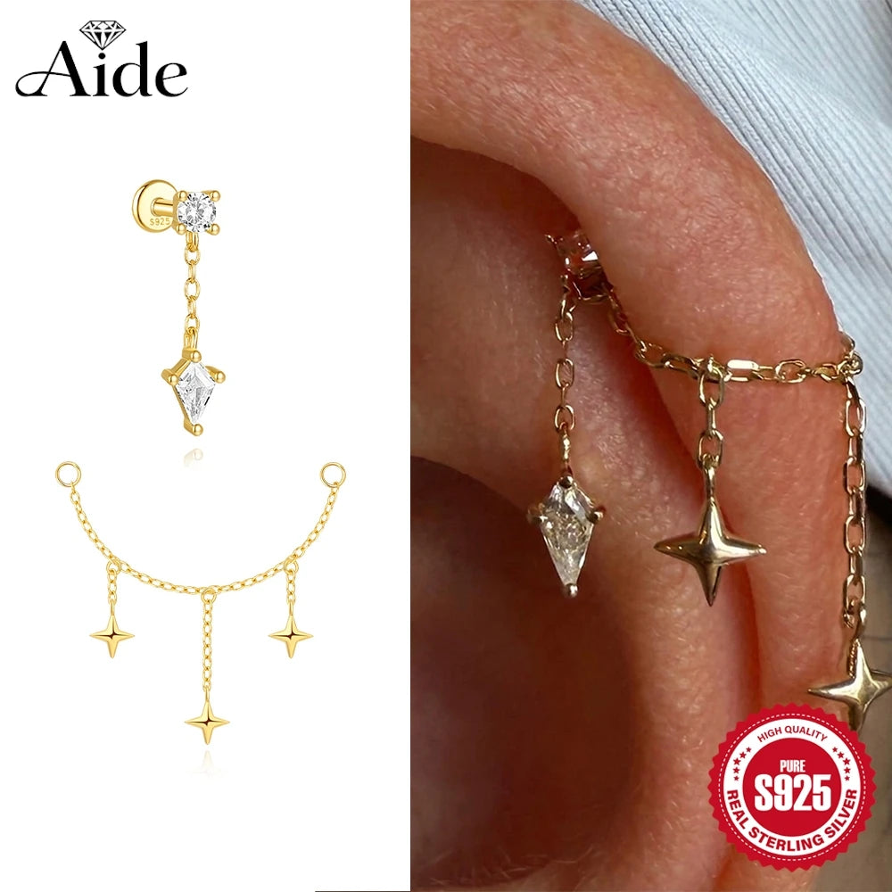 AIDE 925 Sterling Silver Kite Stone Zircon Flat Head Internal Thread