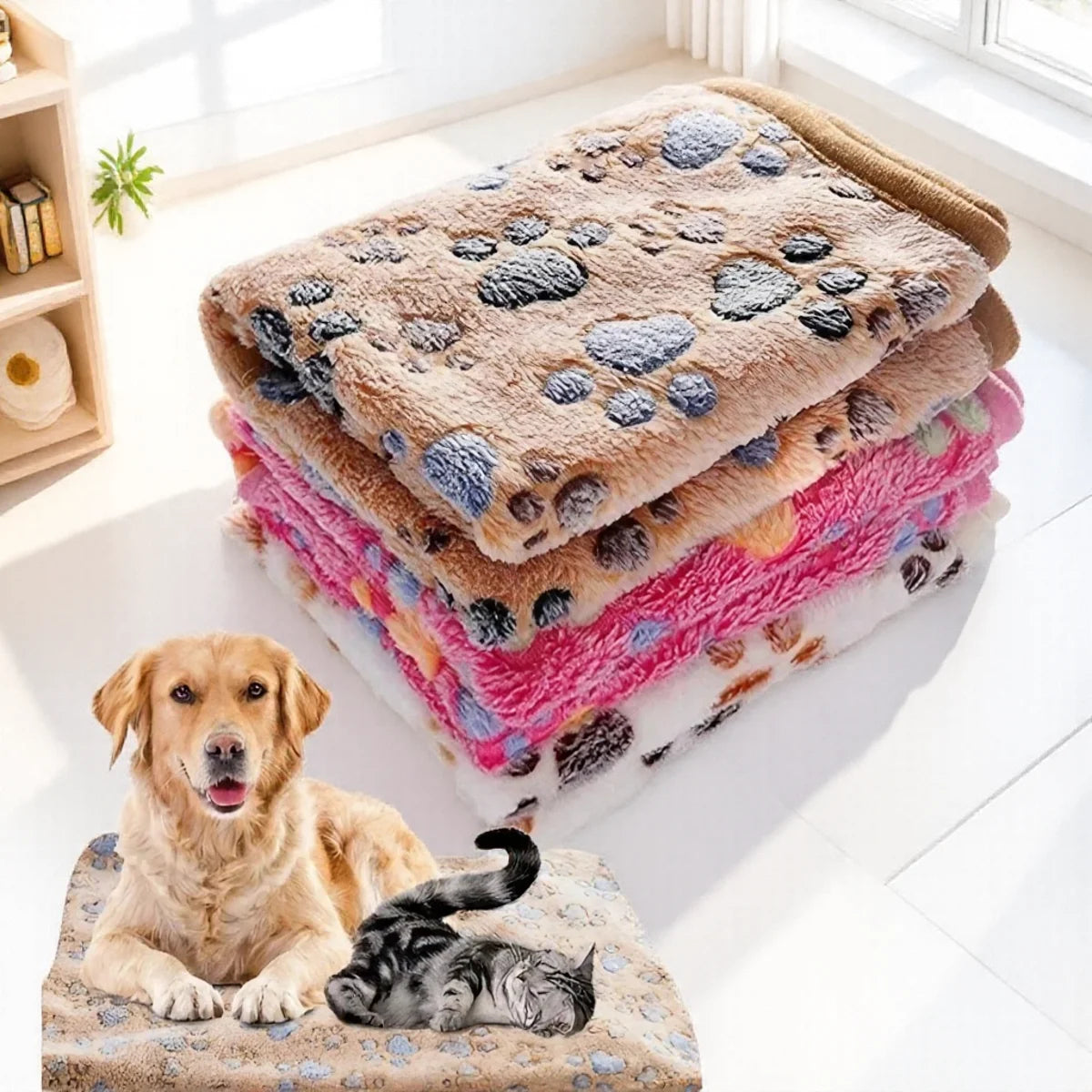 Soft Fluffy High Quality Pet Blanket Cozy Cartoon Pattern Mat Warm