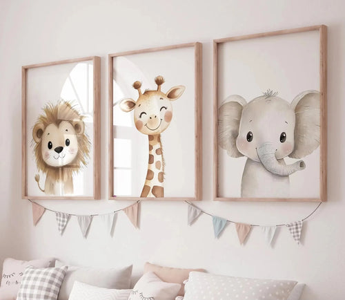 3 Pcs/Set Giraffe Lion & Zebra Animal Canvas Print Safari Wall Art