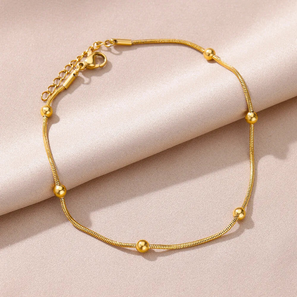 Vintage Anklets for Women Stainless Steel Beads Chain Anklet Leg