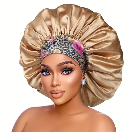 Women Silky Satin Hair Bonnet Thick Hair Sleep Cap Elastic Band Beanie