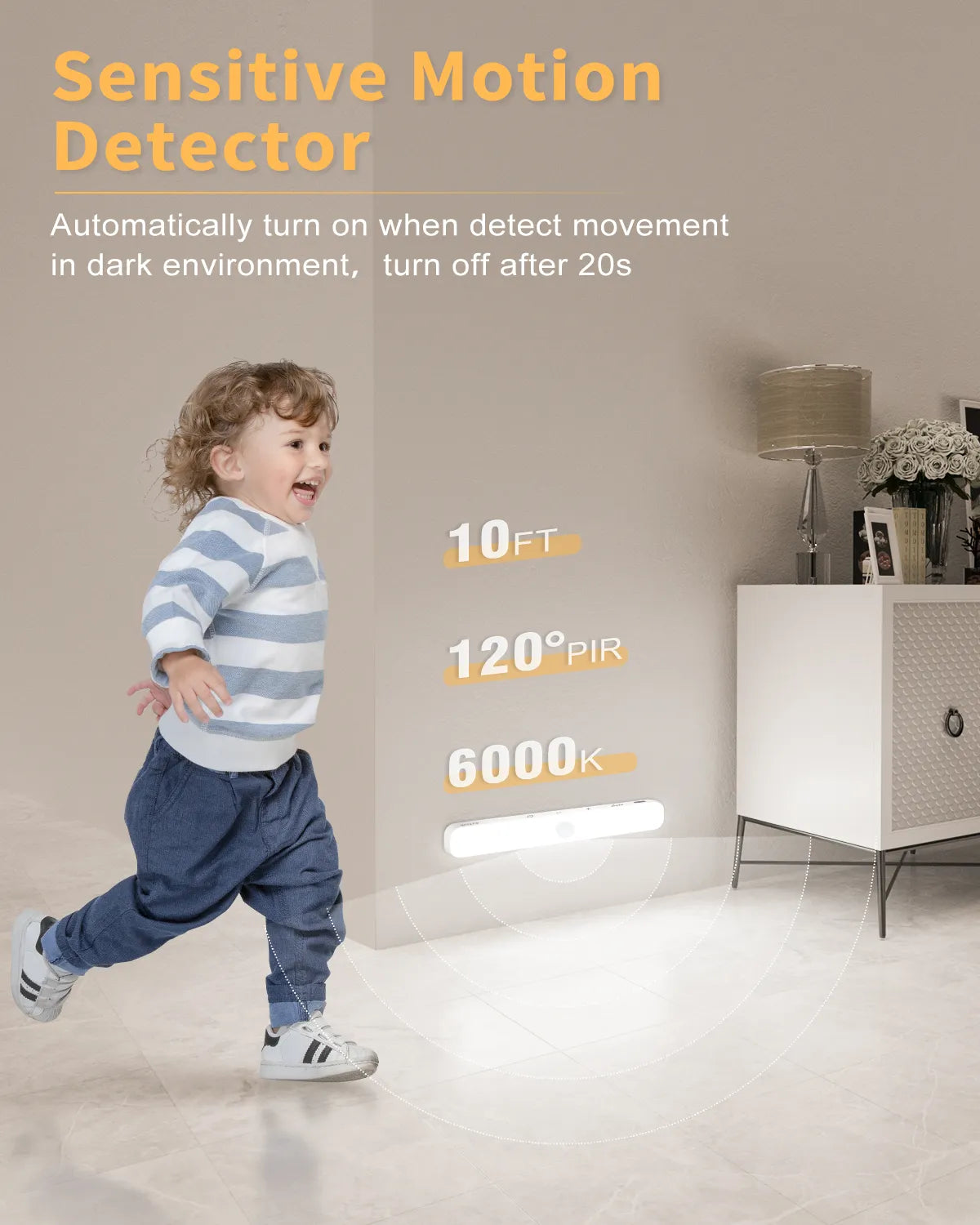 WILLED Motion Sensor Cabinet Light Battery Display 60 LED Touch Light