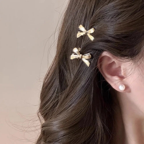 4Pcs/set of Women's New Golden Bow Mini Hairpins, Sweet and Cool Girl