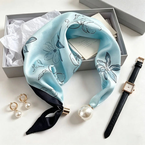 Elegant Chic Pearl Stripe Scarfs Women Fashion Convenient Magnetic