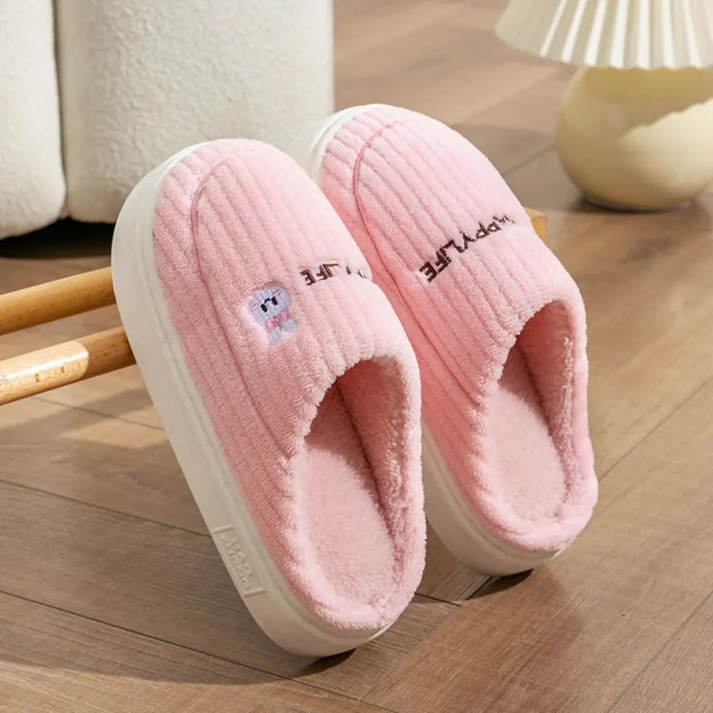 Winter Plush Slippers for Women & Men - Thick Sole Couple House Shoes