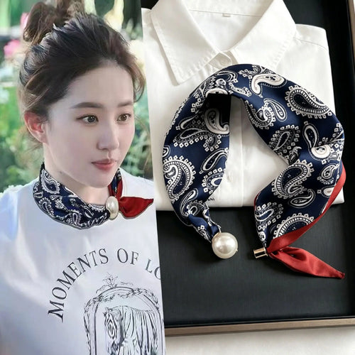 Elegant Chic Pearl Stripe Scarfs Women Fashion Convenient Magnetic