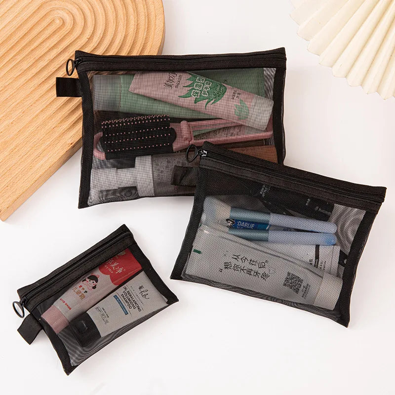 1/5/10pcs Mesh Clear Cosmetic Bags Women Black Makeup Bag Portable