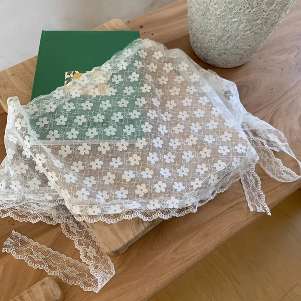 Elegant Lace Triangle Scarf for Women White Sweet Floral Design