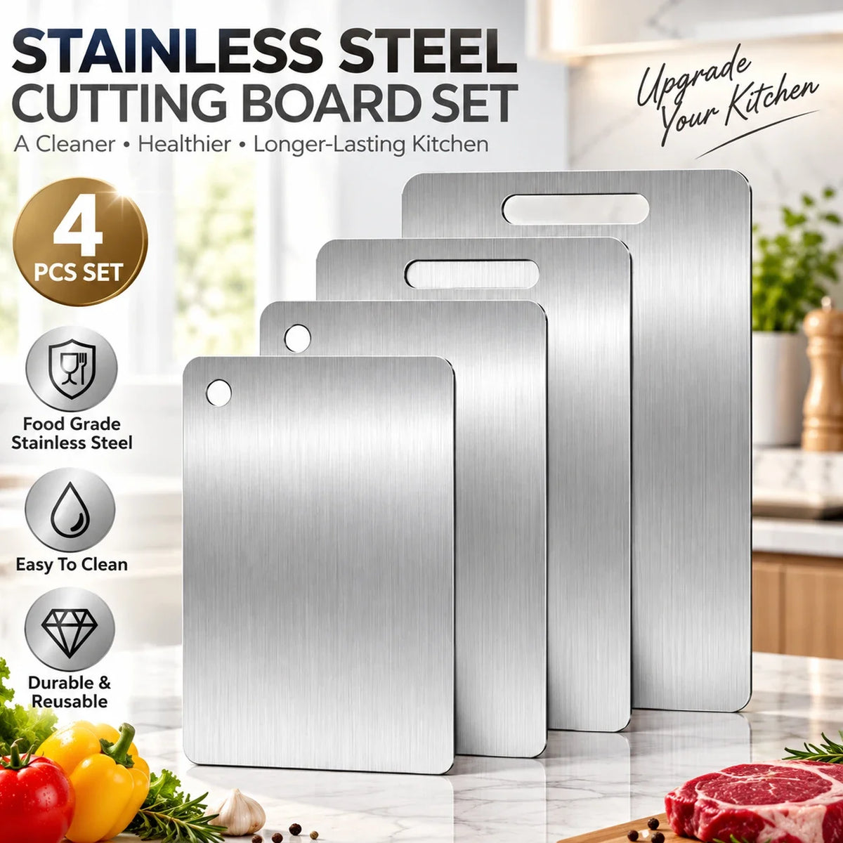 304 Stainless Steel Kitchen Cutting Boards Double Sided Multipurpose