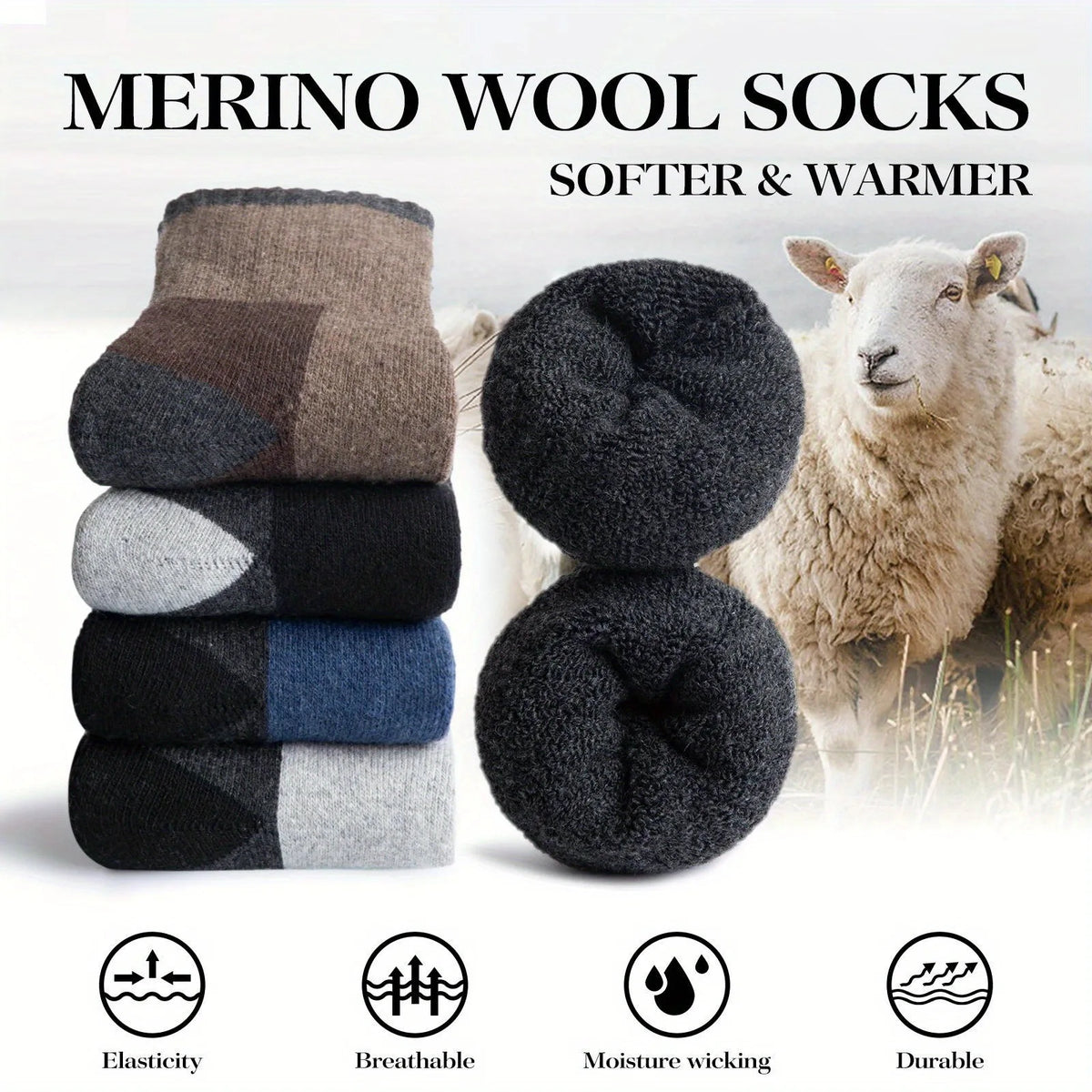 Winter Merino Wool Socks Thickened Warm Moisture Wicking Hiking Socks