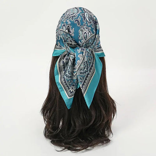 Bohemian Style Floral Print Women’s Square Silk Scarf Satin Head Wrap