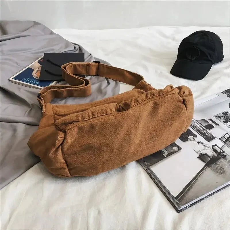 Classic Vintage Canvas Shoulder Bag Women Solid Soft Travel Women