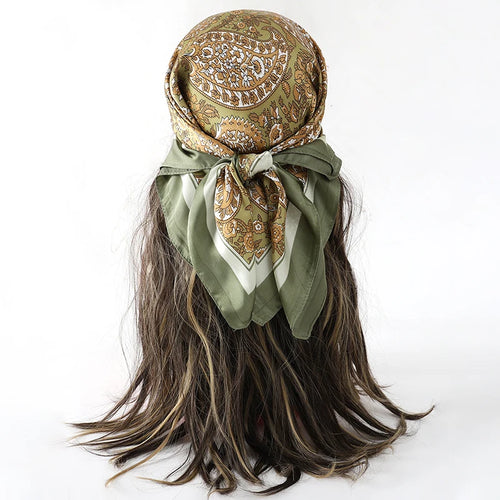 Bohemian Style Floral Print Women’s Square Silk Scarf Satin Head Wrap