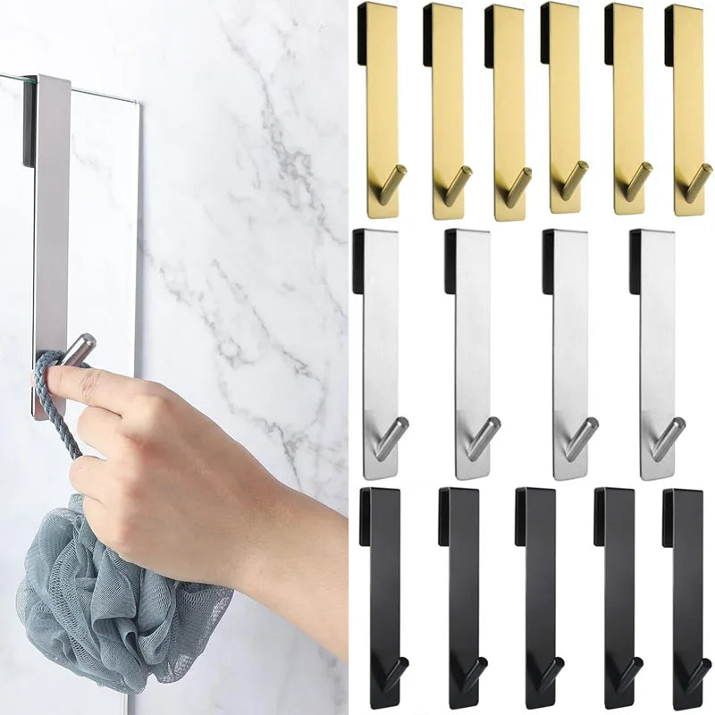 1-2pcs Stainless Steel Non Perforated Glass Door Hook, Portable
