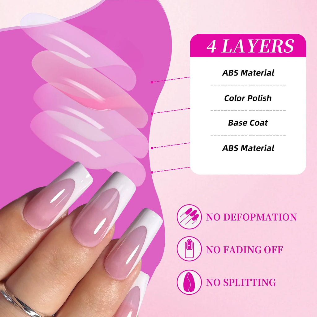 144pcs French Black Pink Hand&Foot WearIng Nail Set Short Square False