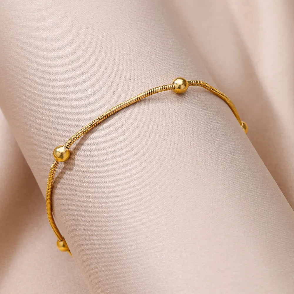 Vintage Anklets for Women Stainless Steel Beads Chain Anklet Leg