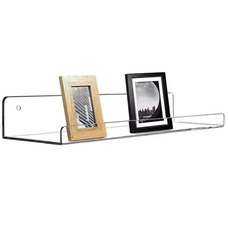 2pc Clear Acrylic Storage Rack Wall Mounted Book Floating Shelf Makeup