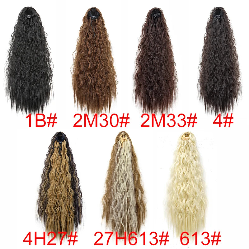 22Inch Synthetic Long Kinky Curly Ponytail Hair Extension Drawstring