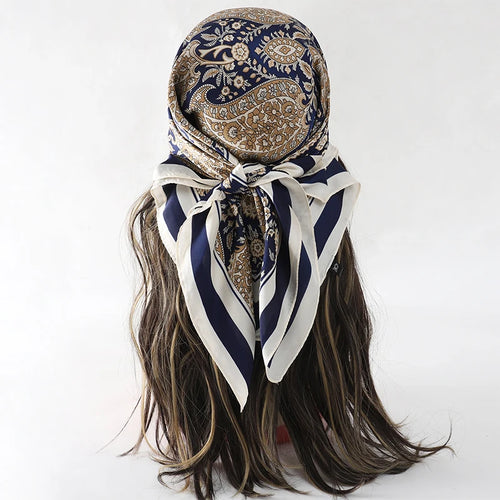 Bohemian Style Floral Print Women’s Square Silk Scarf Satin Head Wrap