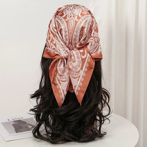 Bohemian Style Floral Print Women’s Square Silk Scarf Satin Head Wrap