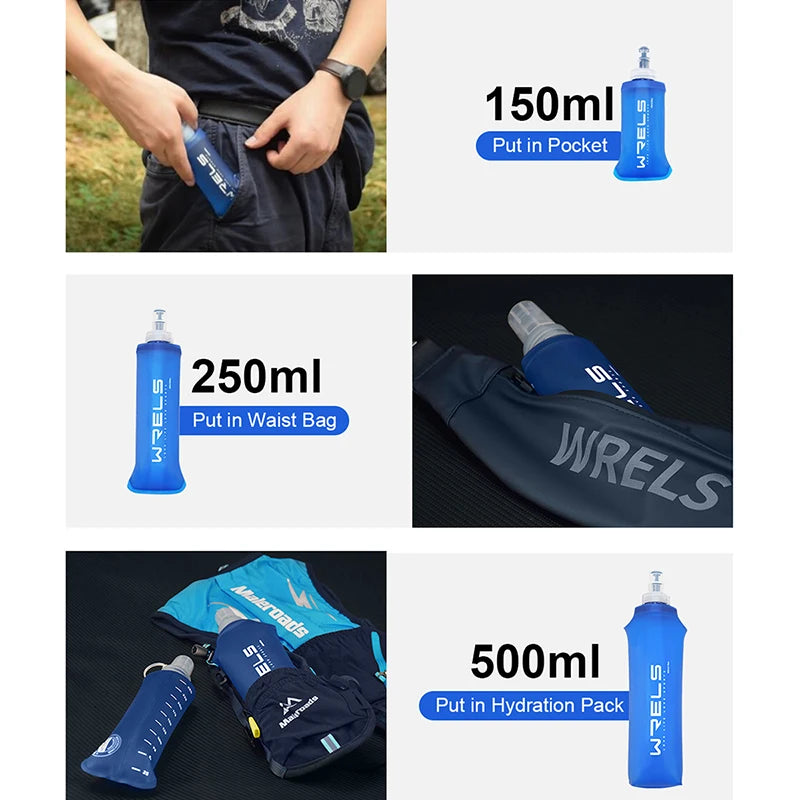 WRELS Folding Water Bottle TPU BPA-Free Collapsible Soft Flask Outdoor