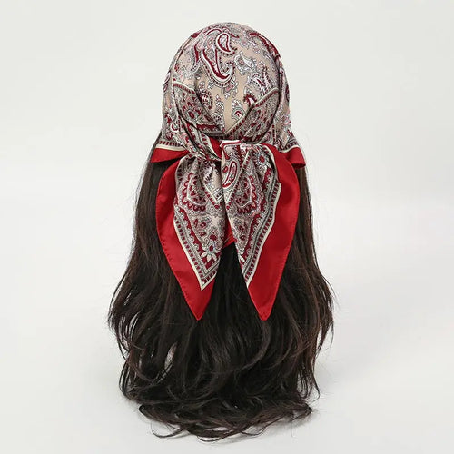 Bohemian Style Floral Print Women’s Square Silk Scarf Satin Head Wrap