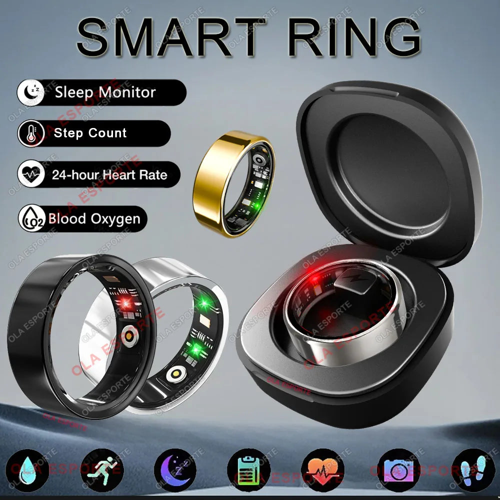 New R09 Smart Ring Men Women with Charging Case,Heart Rate Blood