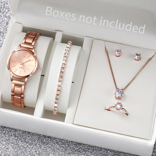 6PCS/Set Fashion Women's Quartz Watch Stainless Steel Band Wrist